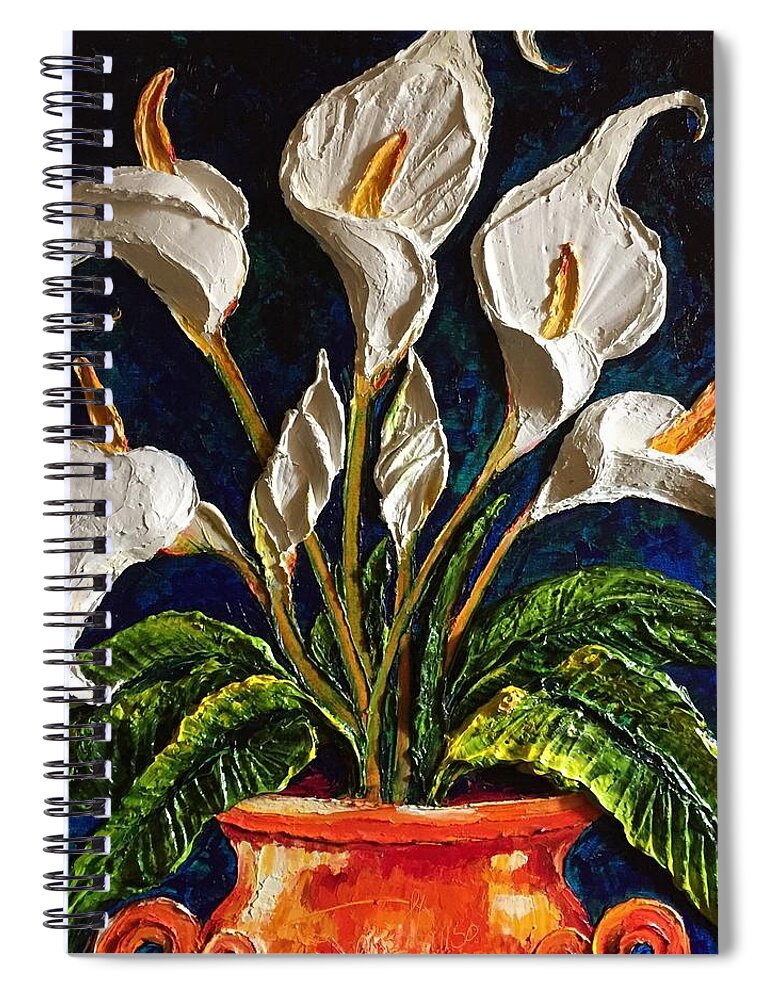 White Spiral Notebook featuring the painting White Calla Lilies by Paris Wyatt Llanso