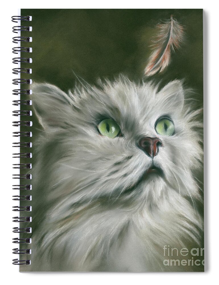 Cat Spiral Notebook featuring the painting White Cat with a Feather by MM Anderson