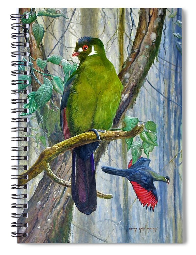 White-cheeked Turaco (turaco Leucotis) Spiral Notebook featuring the painting White-cheeked Turaco by Barry Kent MacKay