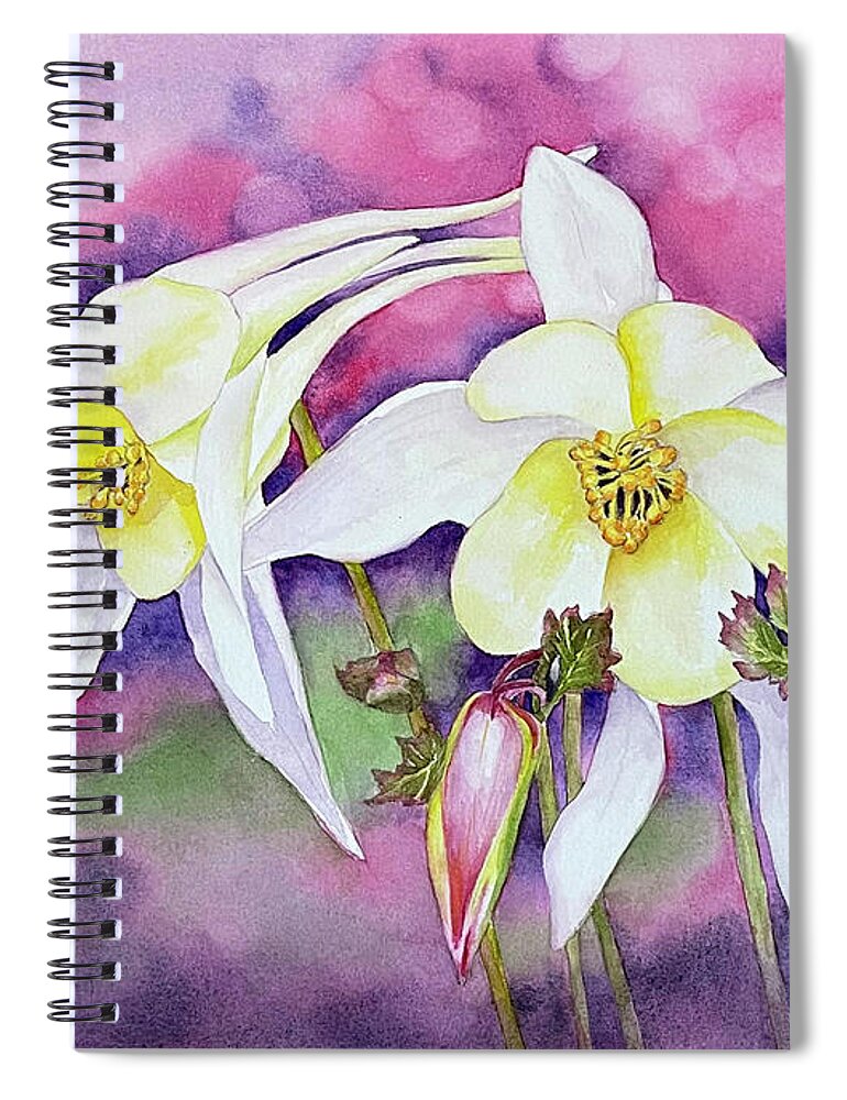 Flowers Spiral Notebook featuring the painting White Columbine Flowers by Hilda Vandergriff