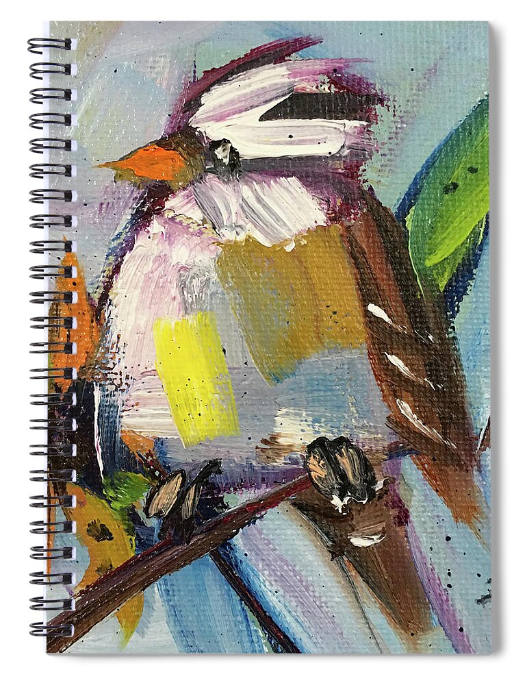 Sparrow Spiral Notebook featuring the painting White Crowned Sparrow on a Sunflower by Roxy Rich
