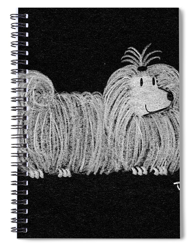 White Dog Spiral Notebook featuring the drawing White Dog on Black by Donna Mibus