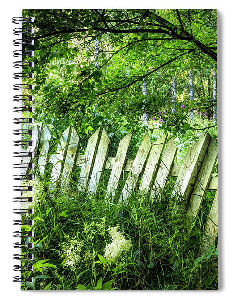Barn Spiral Notebook featuring the photograph White Fences in the Summer by Debra and Dave Vanderlaan