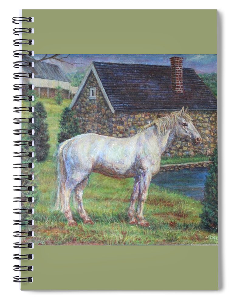 Horse Spiral Notebook featuring the painting White Horse by Veronica Cassell vaz