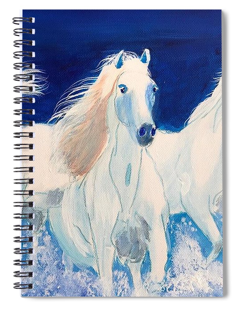 Pets Spiral Notebook featuring the painting White Horses on Beach by Kathie Camara