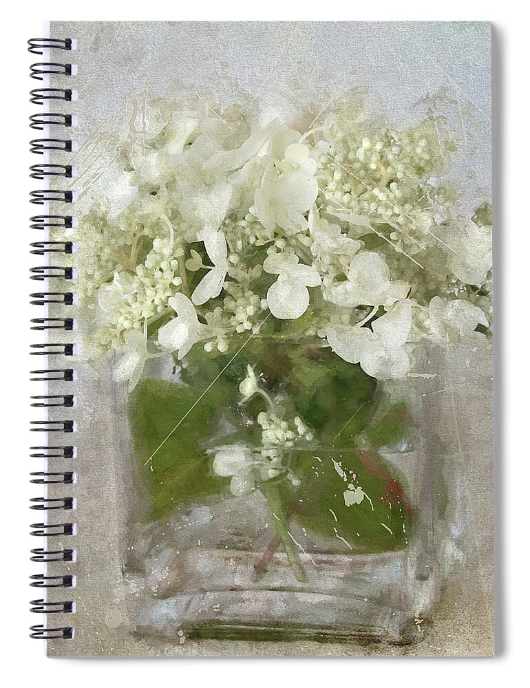 Floral Spiral Notebook featuring the photograph White Hydrangea by Karen Lynch