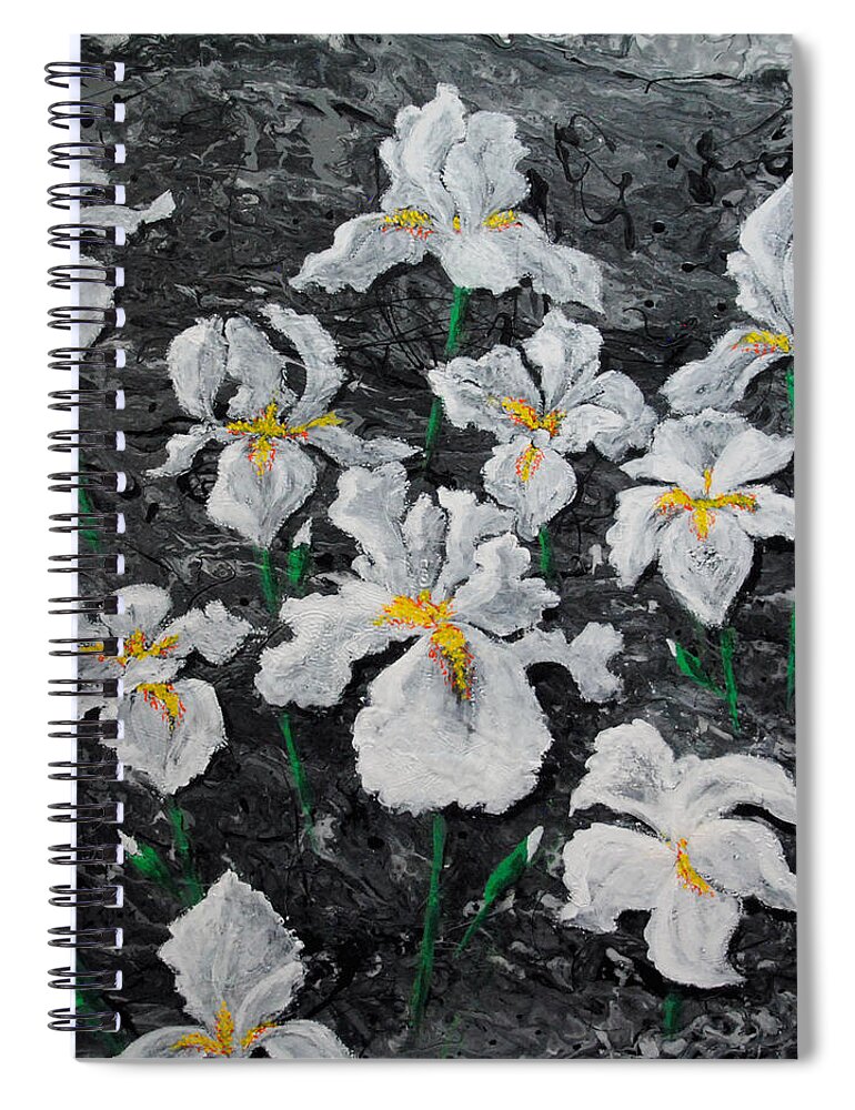 Floral Spiral Notebook featuring the painting White Irises by Vallee Johnson