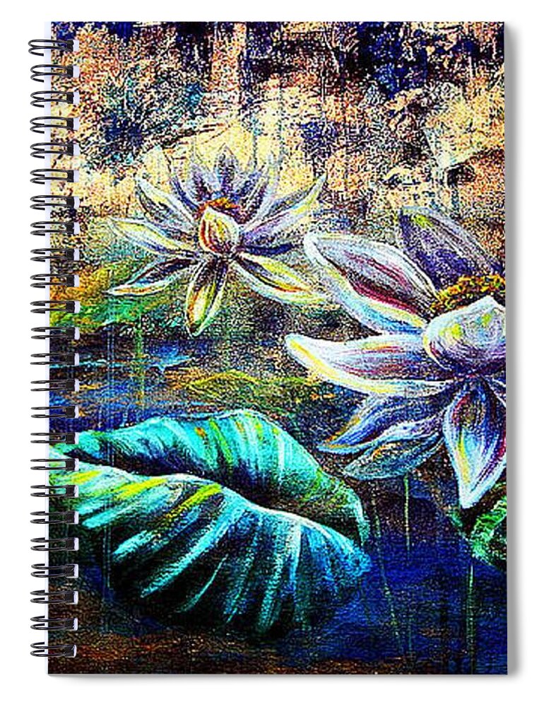 Floral Spiral Notebook featuring the painting White Lotus by Ashley Kujan