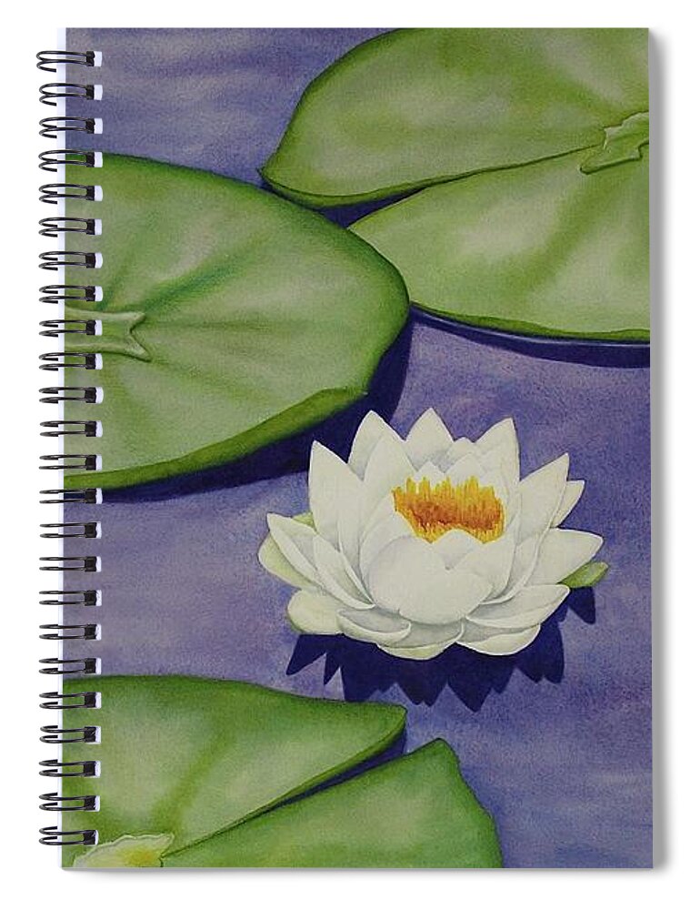 Kim Mcclinton Spiral Notebook featuring the painting White Lotus and Lily Pad Pond by Kim McClinton