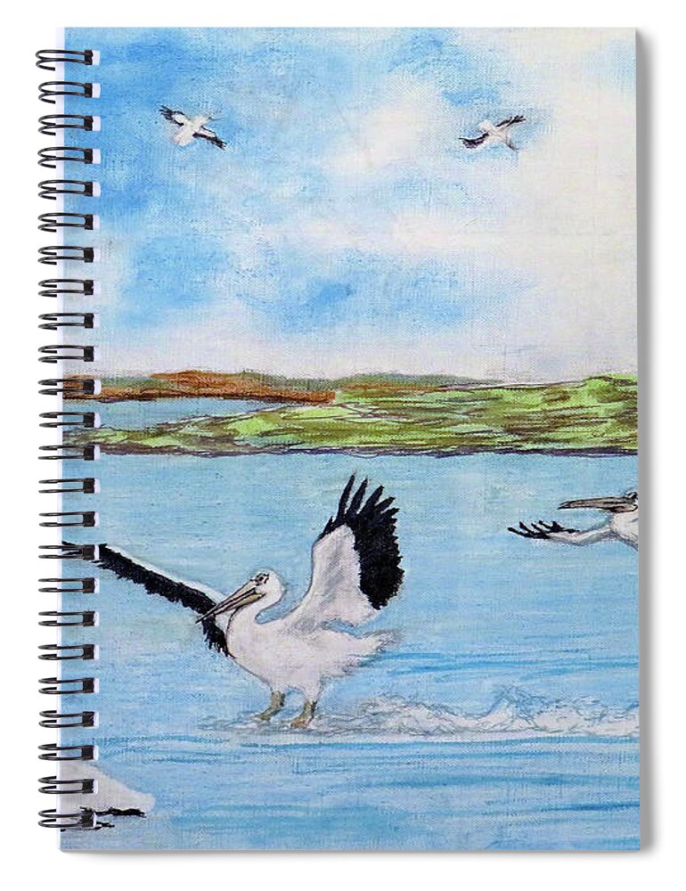 American Great White Pelecan Spiral Notebook featuring the pastel White Pelicans by Carl Owen