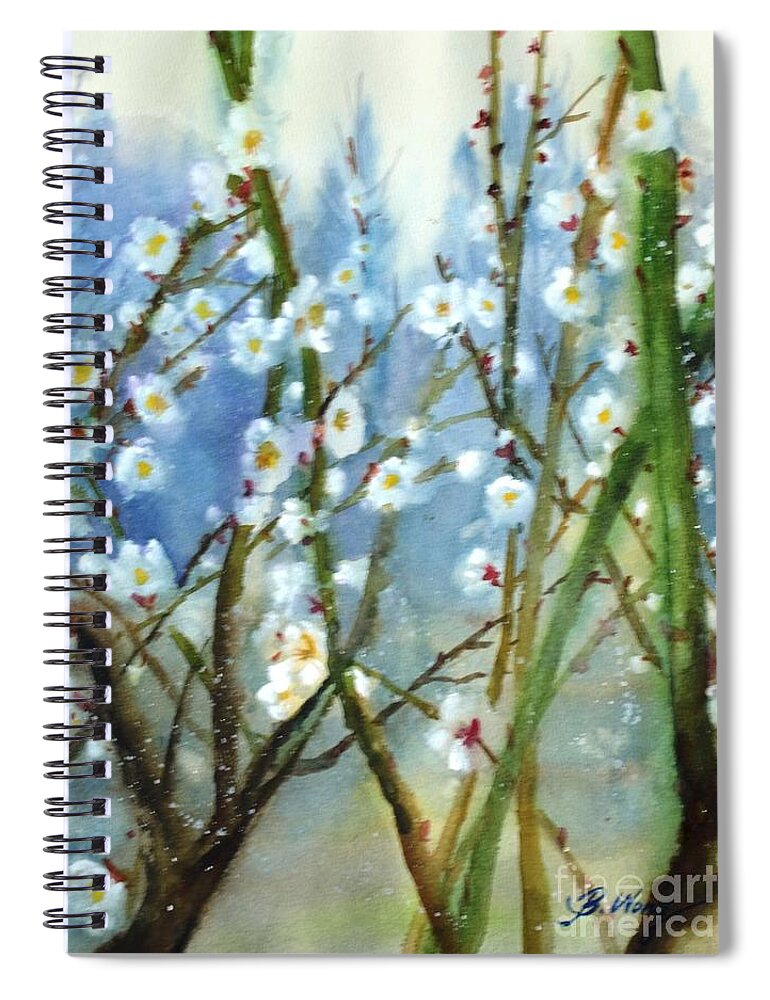 White Flowers Spiral Notebook featuring the painting White Plum Blossoms by Betty M M Wong