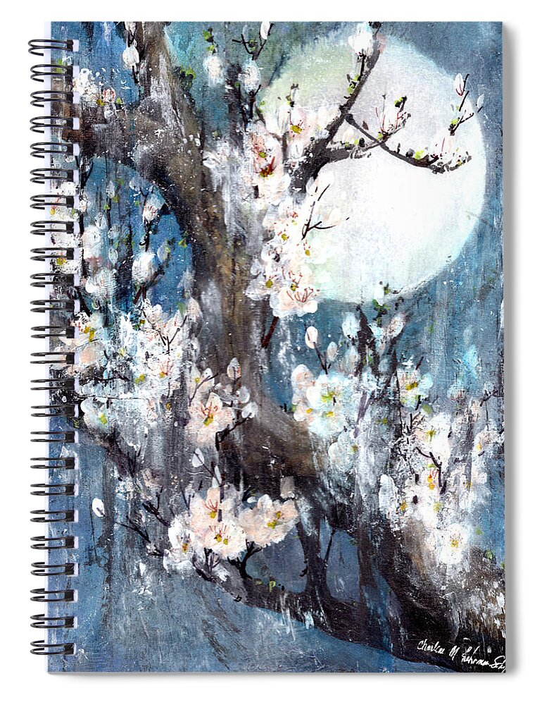 White-plum Spiral Notebook featuring the painting White Plum by Charlene Fuhrman-Schulz