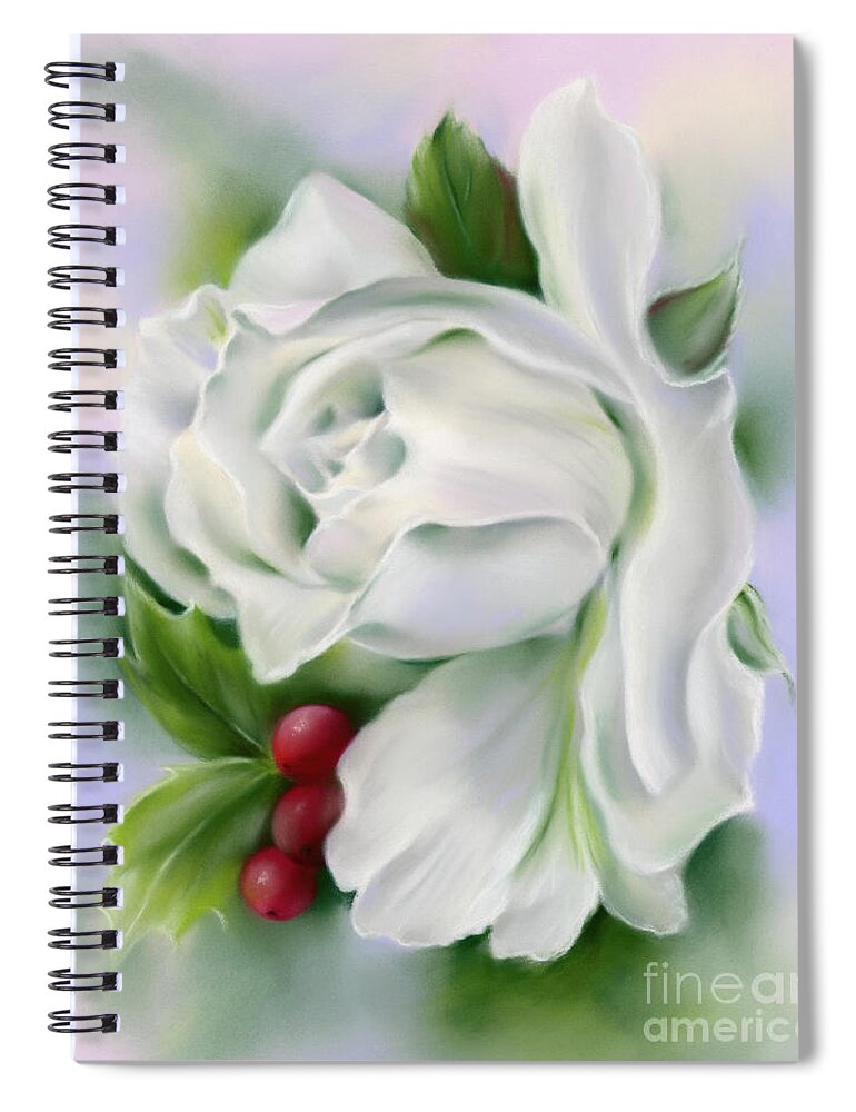 Botanical Spiral Notebook featuring the painting White Rose and Winter Holly by MM Anderson