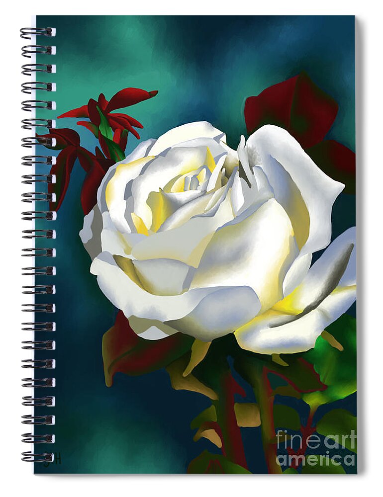 Digital Spiral Notebook featuring the digital art White Rose by Yenni Harrison