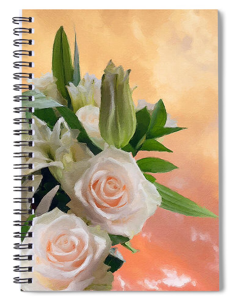 Roses Spiral Notebook featuring the photograph White Roses Orange Sunset by Brian Watt