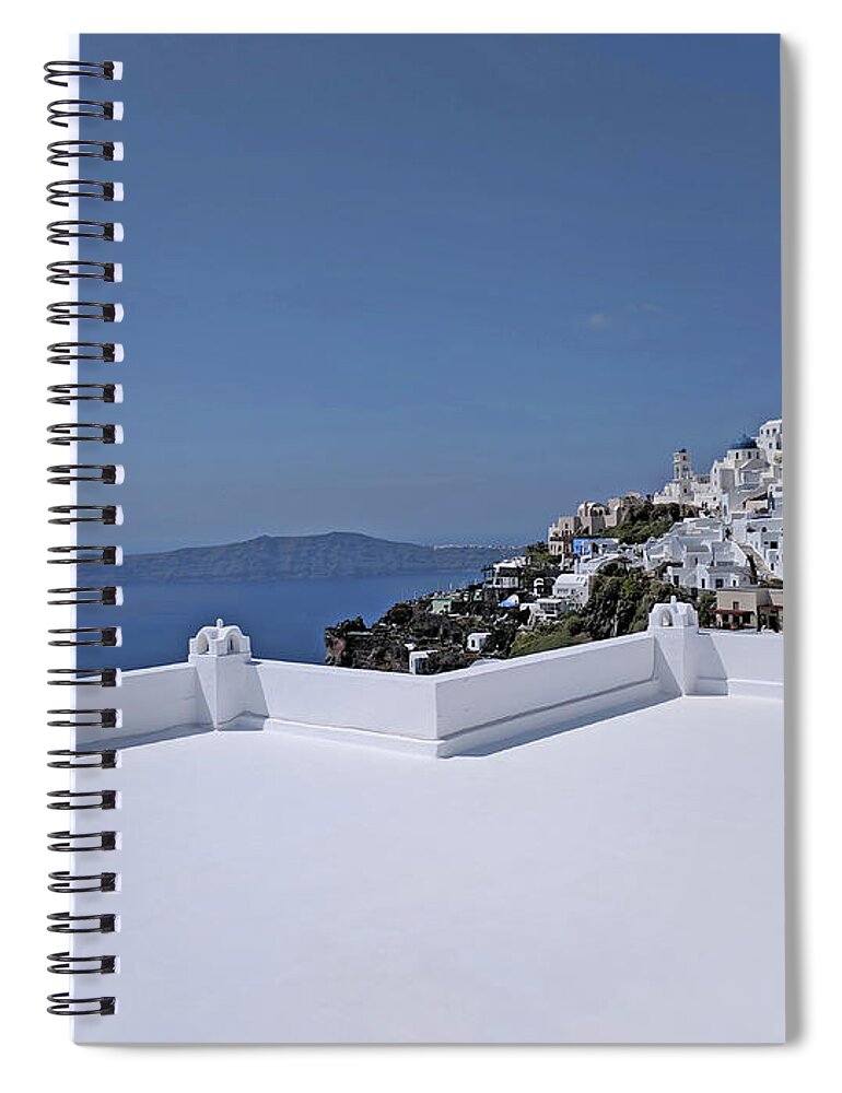 Santorini Spiral Notebook featuring the photograph White Santorini by Yvonne Jasinski