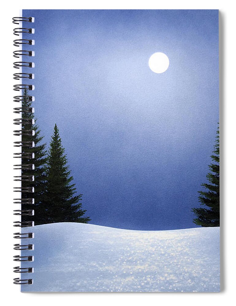 White Spruces In Moonlight Spiral Notebook featuring the painting White Spruces In Moonlight by Frank Wilson