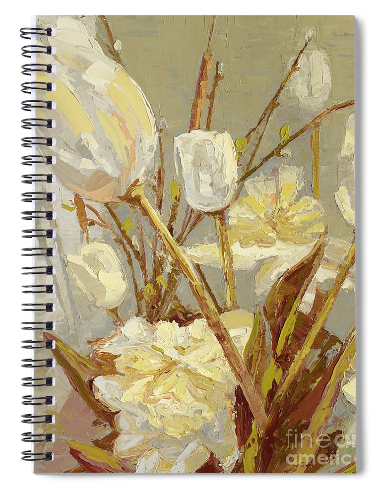 Tulips Spiral Notebook featuring the painting White Tulips, 2016 by PJ Kirk
