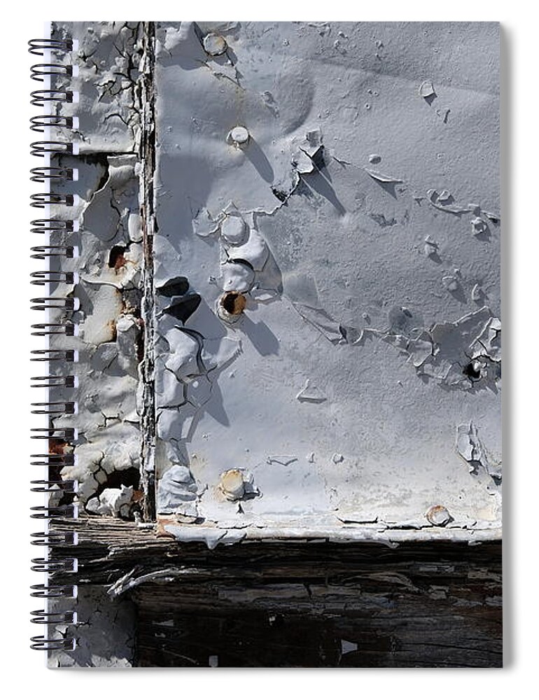 White Spiral Notebook featuring the photograph whitewash and cracks VIII by Kreddible Trout