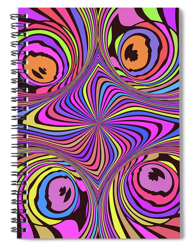 Trippy Spiral Notebook featuring the digital art Wild and Crazy Abstract Op Art by Matthias Hauser
