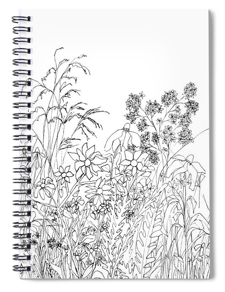 Wild Flowers Spiral Notebook featuring the drawing Wild Flowers - Ink Drawing by Patricia Awapara