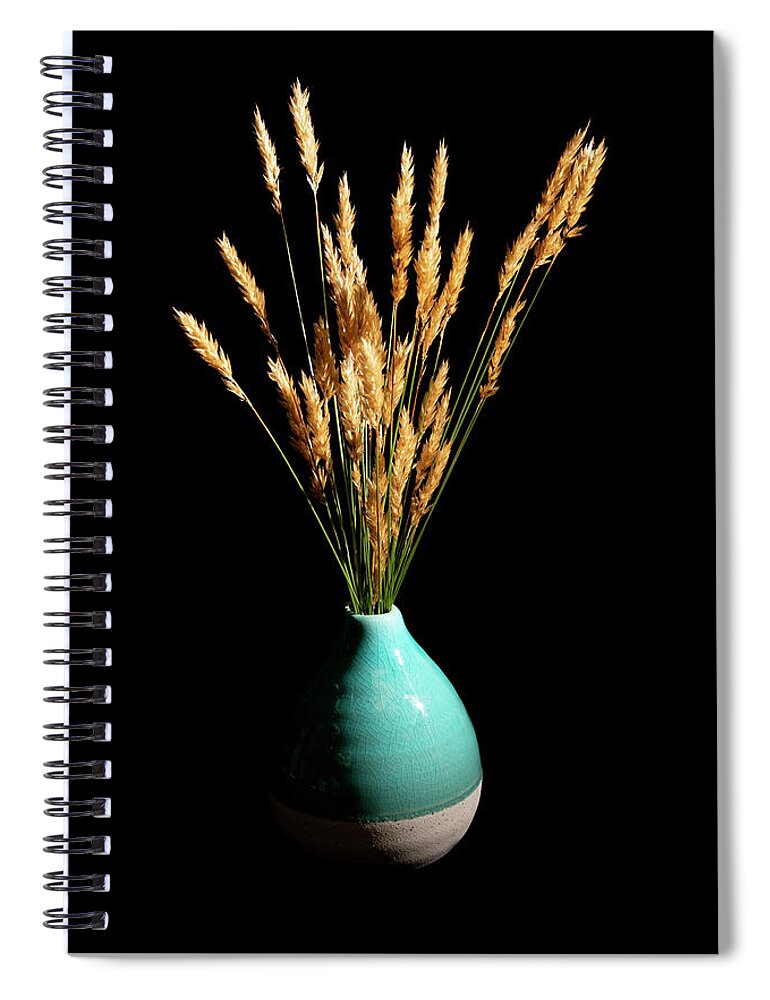 Grass Spiral Notebook featuring the photograph Wild Grasses in Teal Ceramic Vase by Charles Floyd