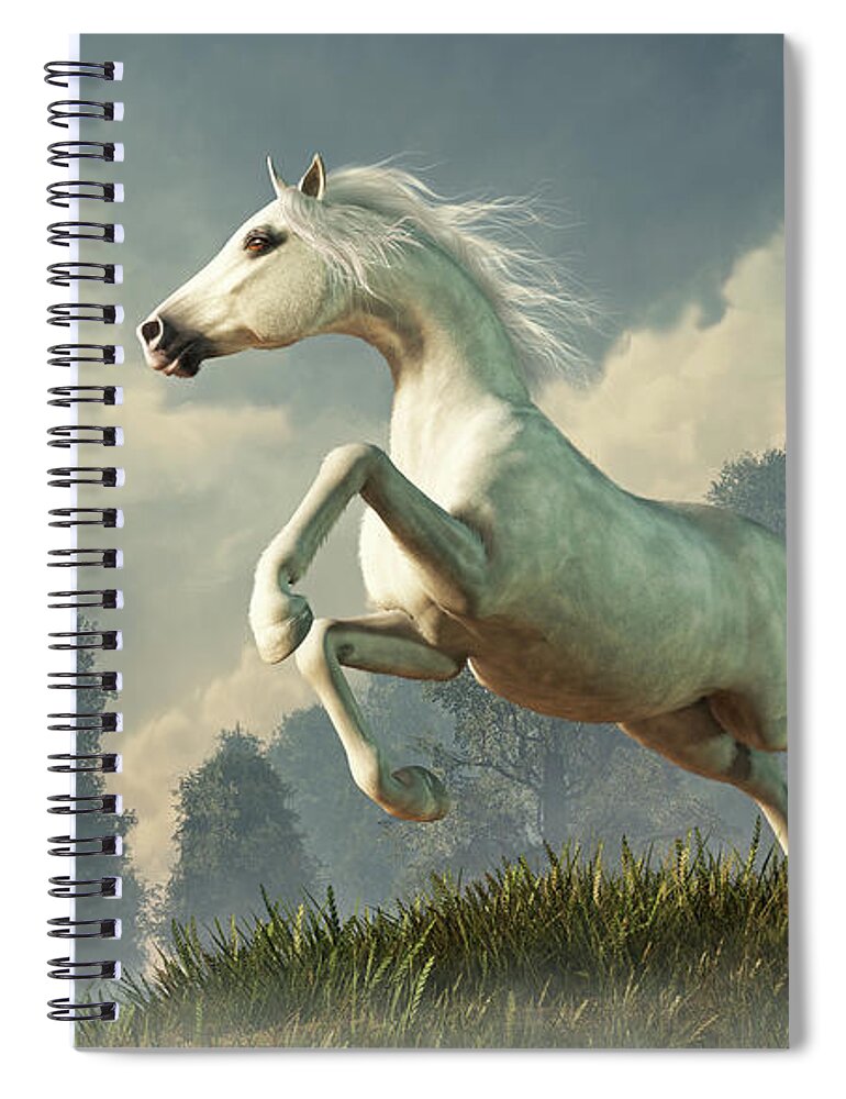 Wild Gray Horse Spiral Notebook featuring the digital art Wild Gray Horse by Daniel Eskridge