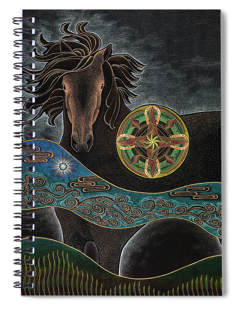 Mandala Spiral Notebook featuring the painting Wild Horses - fine art prints by Keiko Katsuta