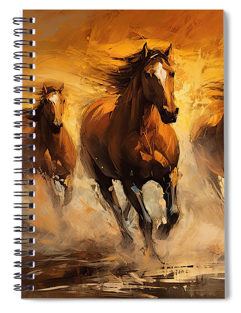 Horse Impressionist Spiral Notebook featuring the painting Wild Sunset - Horses at Sunset by Lourry Legarde