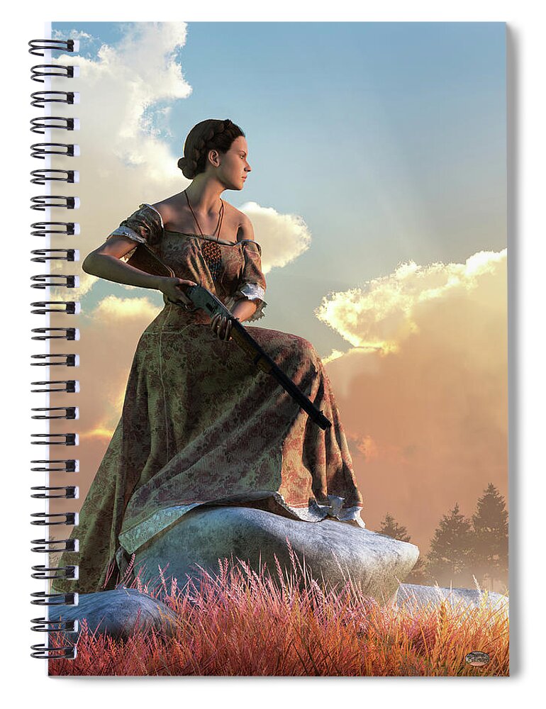 Woman Spiral Notebook featuring the digital art Wild West Woman with Rifle by Daniel Eskridge