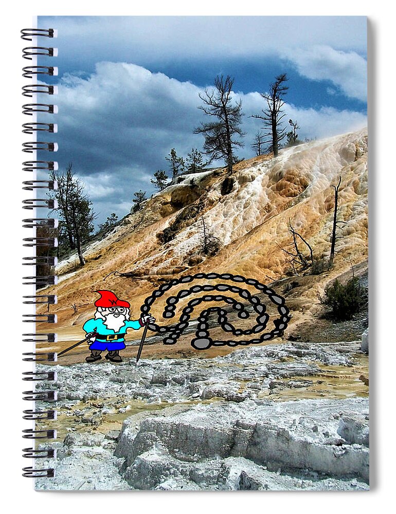 Gnome Spiral Notebook featuring the digital art Will the Wandering Gnome Explores Yellowstone Part 1 - Gnome Art - Eco Art by Bill Ressl
