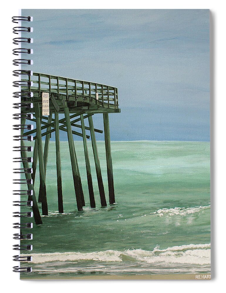 Pier Spiral Notebook featuring the painting Wilmington Welcome by Heather E Harman