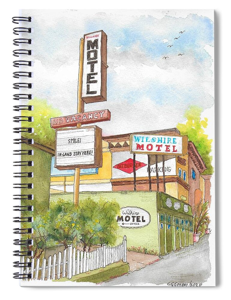 Wilshire Motel Spiral Notebook featuring the painting Wilshire Motel, Wilshire Blvd., Santa Monica, California by Carlos G Groppa