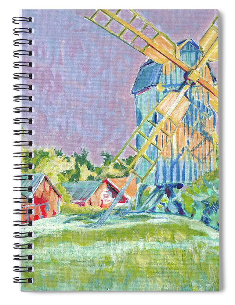 Windmill Spiral Notebook featuring the painting Windmill Lopperstad by Elaine Berger