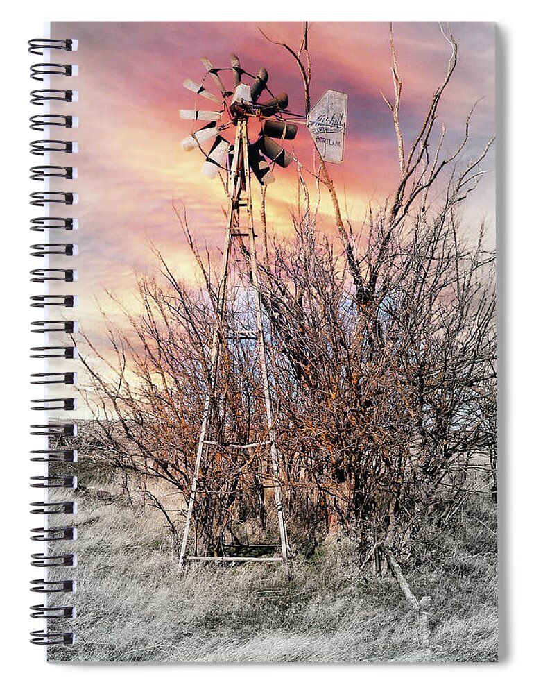 Windmill Spiral Notebook featuring the digital art Windmill, Still Standing Strong by Fred Loring