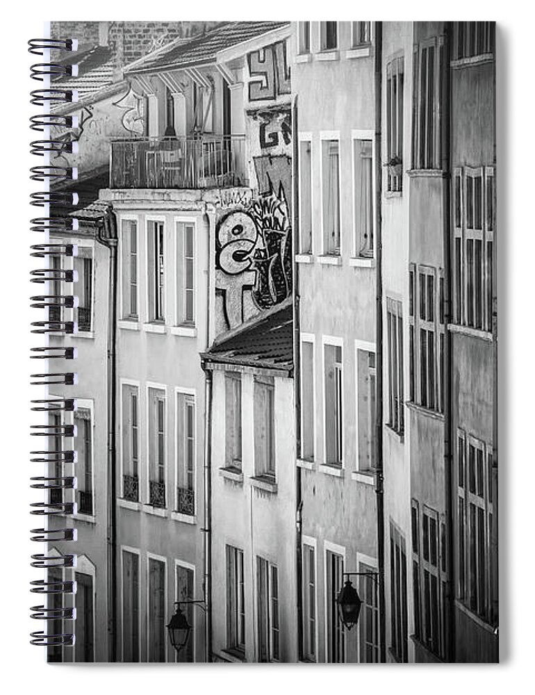 Lyon Spiral Notebook featuring the photograph Windows of Old Lyon France Black and White by Carol Japp