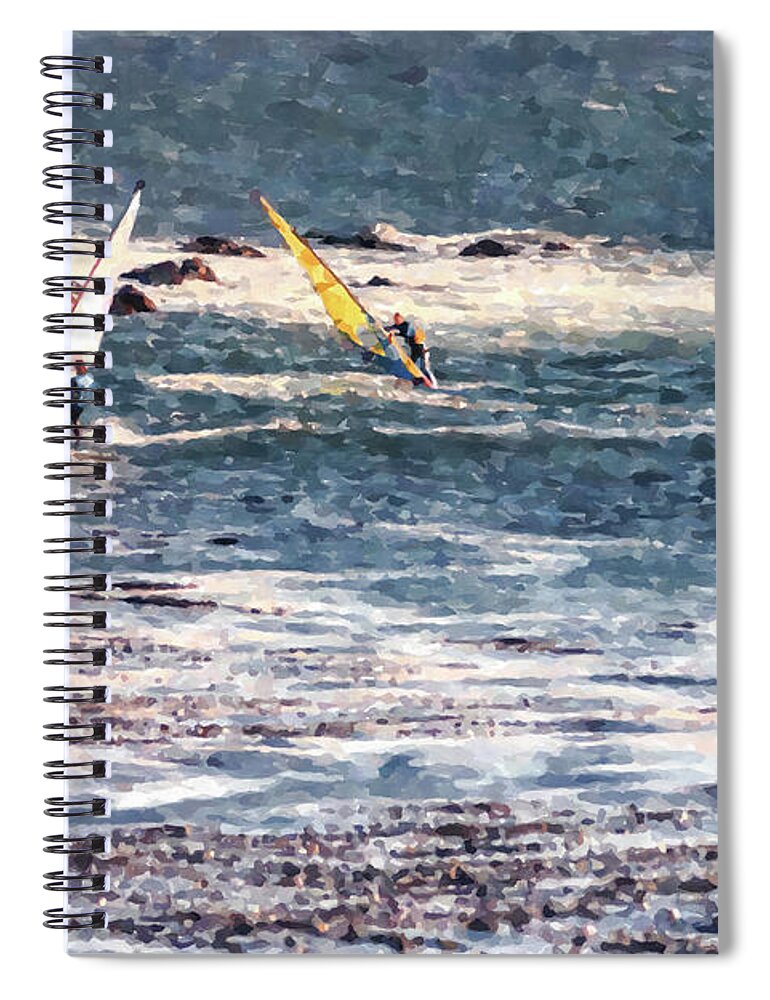 Fine Art Spiral Notebook featuring the painting Windsurfers by Robert Harris