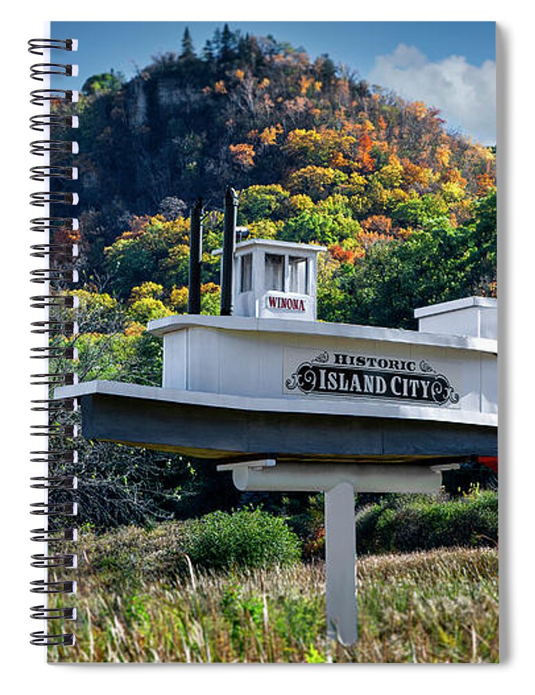 Steamboat Spiral Notebook featuring the photograph Winona steamboat sign by Al Mueller