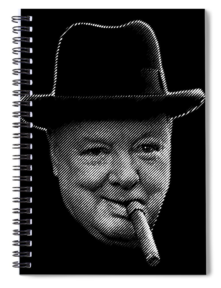 Churchill Spiral Notebook featuring the digital art Winston Churchill smoking cigar by Cu Biz