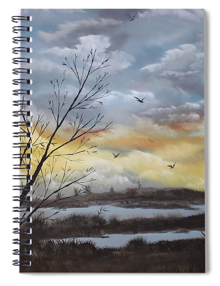 Landscape Spiral Notebook featuring the painting Winter Fire by Berlynn