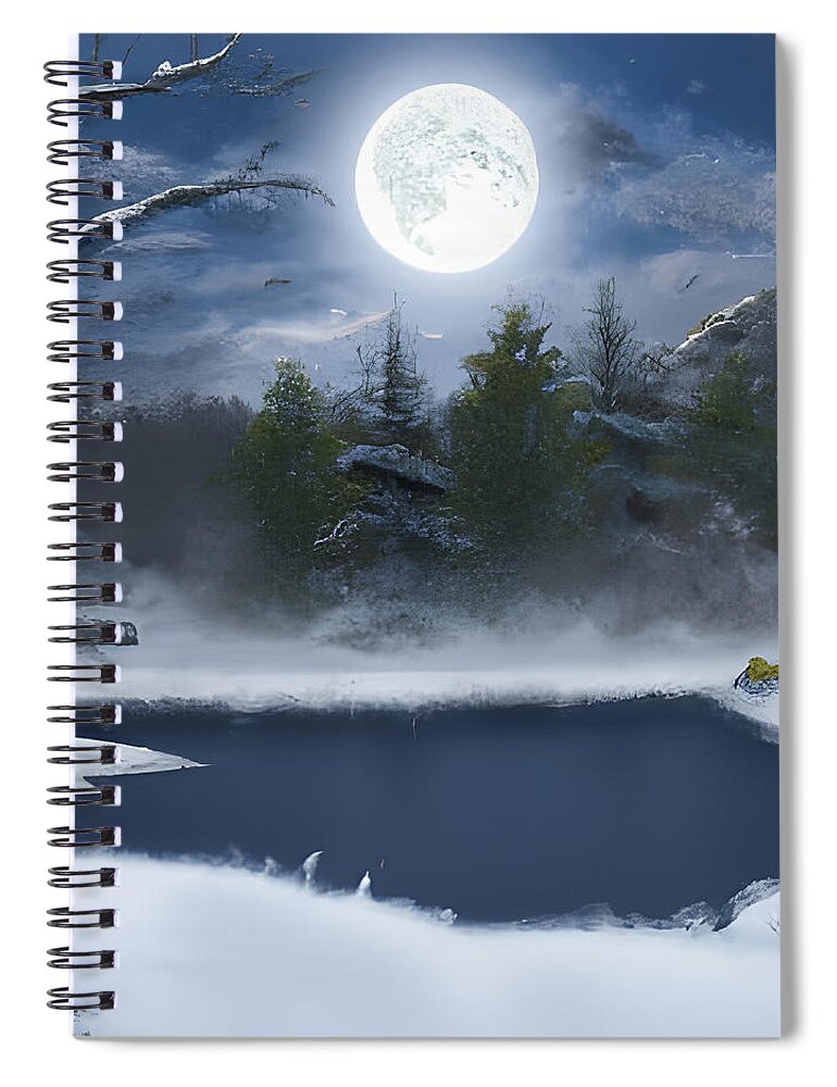 Ai Spiral Notebook featuring the digital art Winter Full Moon by Cindy's Creative Corner