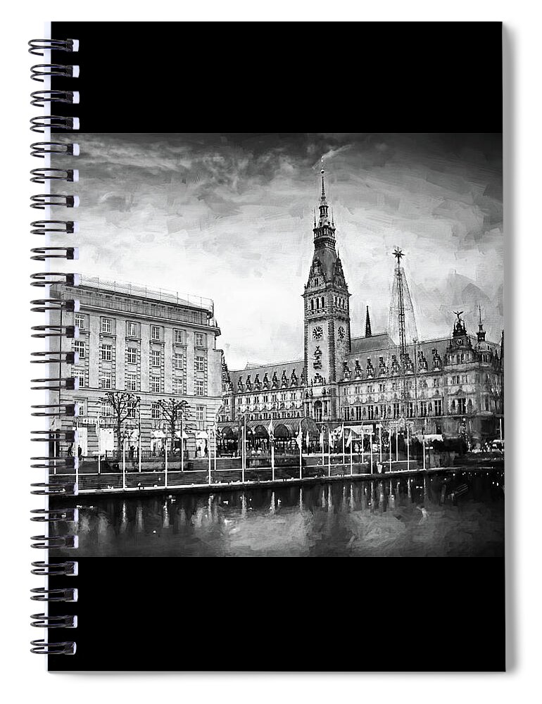 Hamburg Spiral Notebook featuring the photograph Winter in Hamburg Germany Black and White by Carol Japp
