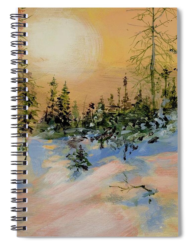 Northwoods Spiral Notebook featuring the painting Winter Morning in the woods by Walt Maes