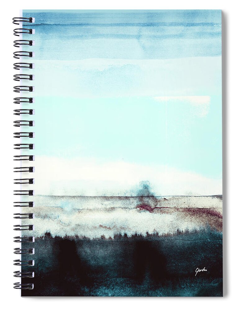 Abstract Spiral Notebook featuring the painting Winter Mountain Mist - Abstract Landscape Panting In Blue White Brown and Indigo Colors by Modern Abstract