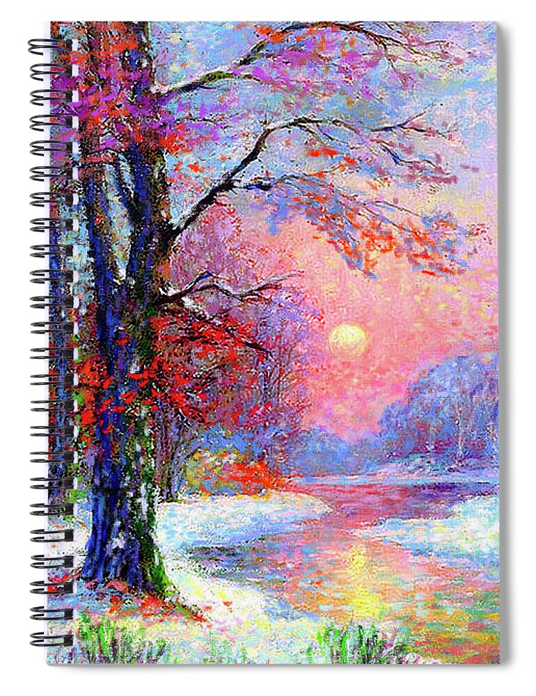 Tree Spiral Notebook featuring the painting Winter Nightfall, Snow Scene by Jane Small