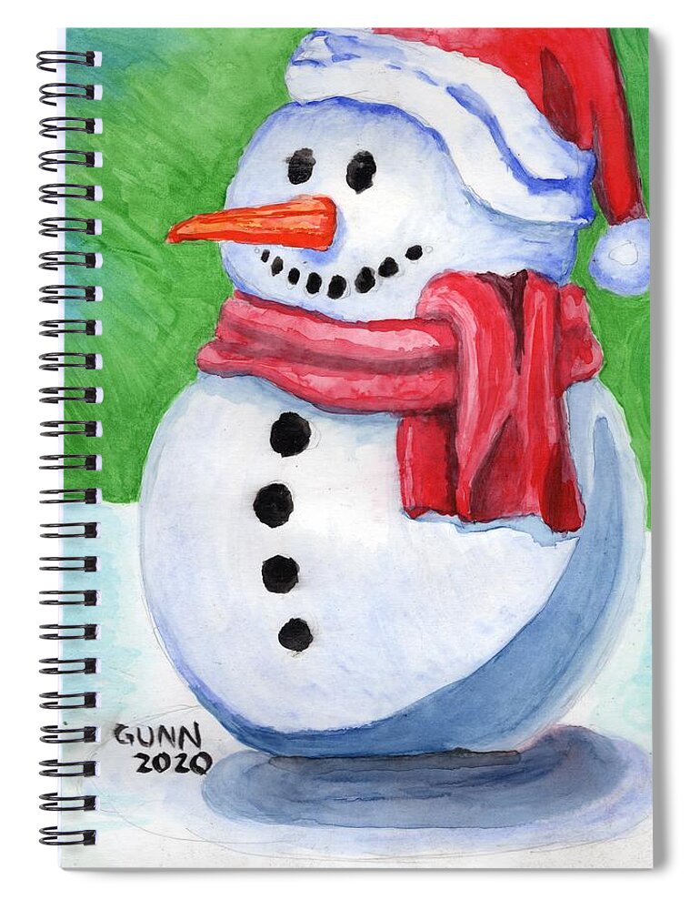 Winter Spiral Notebook featuring the painting Winter Snowman by Katrina Gunn