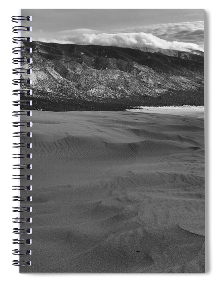 Great Spiral Notebook featuring the photograph Winter Storms Approaching Great Sand Dunes National Park Black And White by Adam Jewell