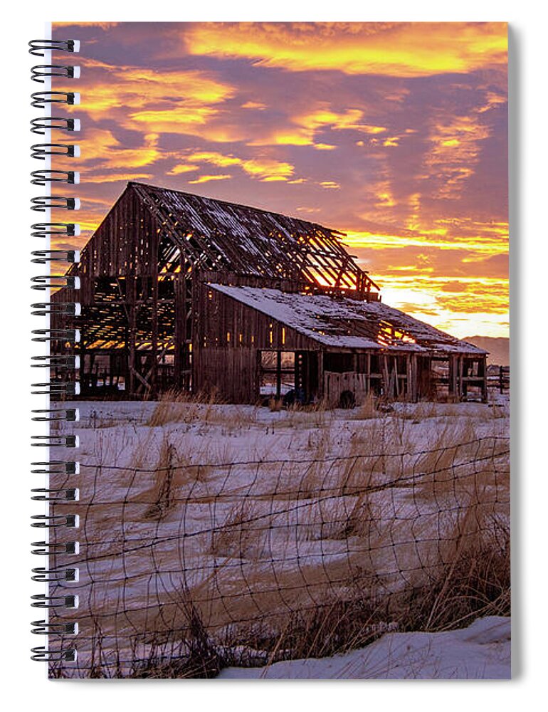 Barn Spiral Notebook featuring the photograph Winter Sunset at Mapleton Barn by Wesley Aston
