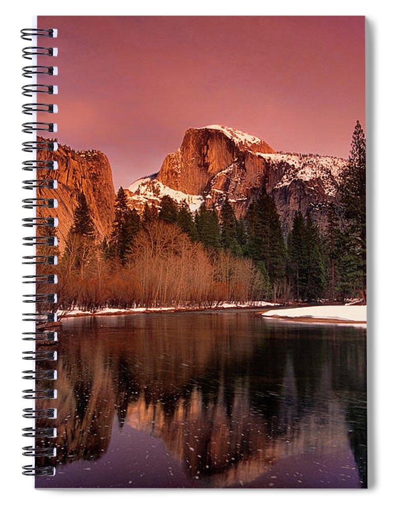 North America Spiral Notebook featuring the photograph Winter Sunset Lights Up Half Dome Yosemite National Park by Dave Welling