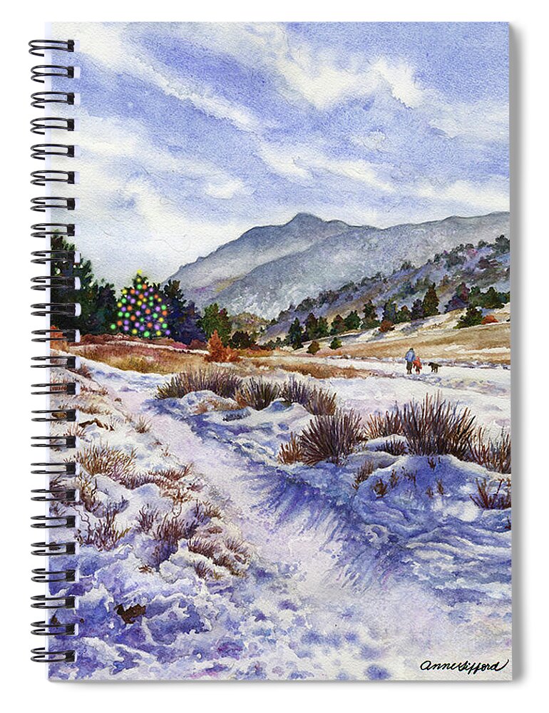 Snow Scene Christmas Card Painting Spiral Notebook featuring the painting Winter Wonderland Christmas Card by Anne Gifford
